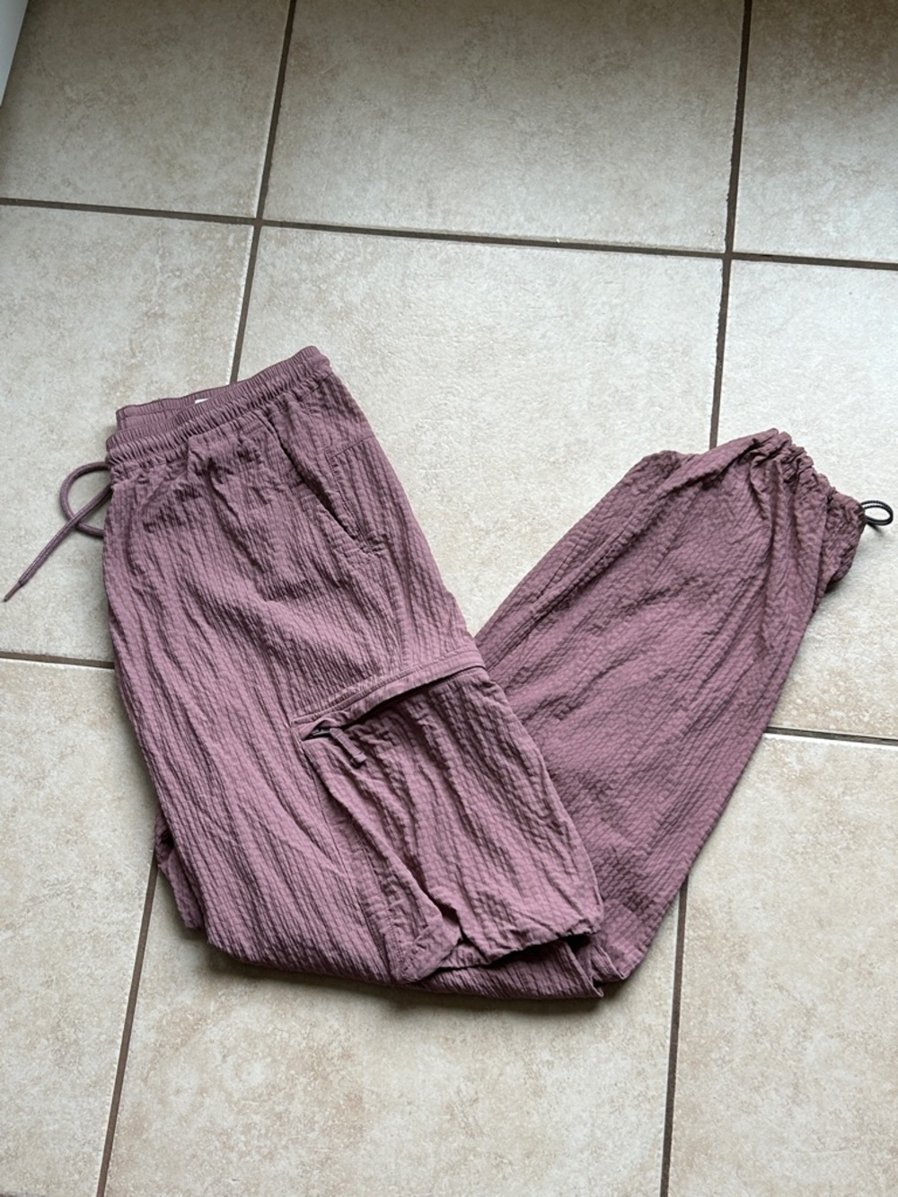 Mauve Crinkle Drawstring Jogger Pants